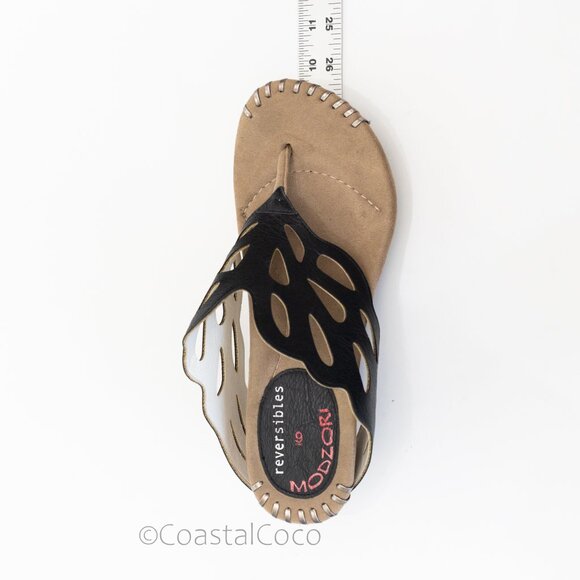 Modzori Troya Reversible Sandals 9 Wedge Thong Black/White Cutout Bohemian Artsy - Picture 9 of 10